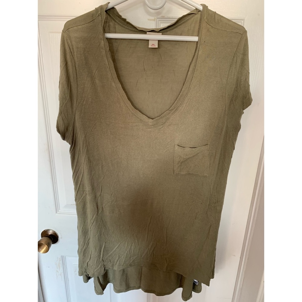 Green XXL comfy hi-lo v neck